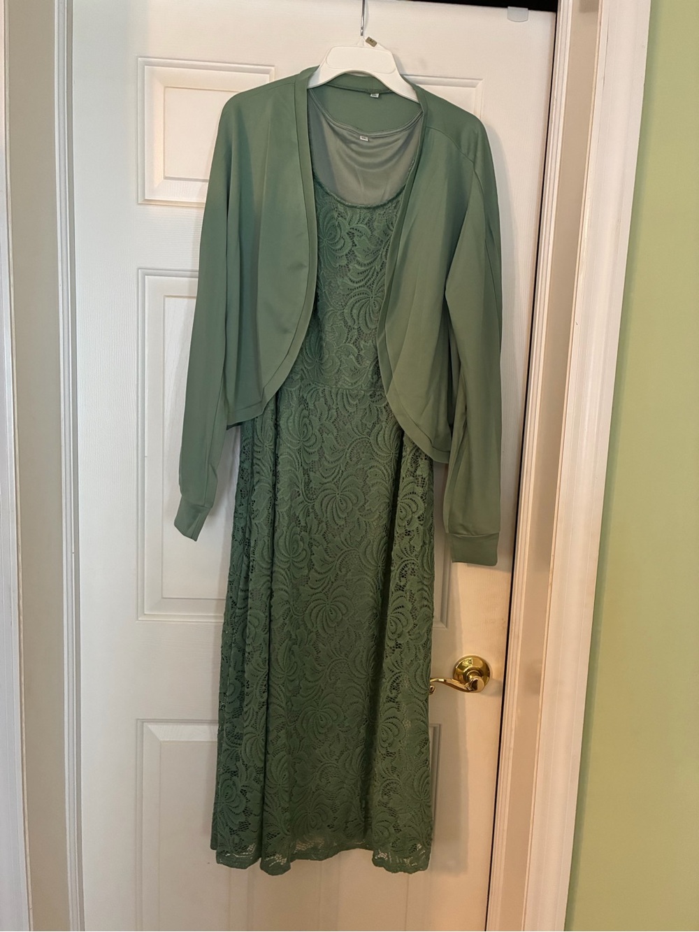 Sage Green Lace Midi Dress with Matching Jacket